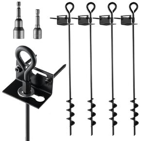 MIXXIDEA 24 in Mobile Home Anchors, Metal Ground Anchor Screw in, Heavy-Duty Earth Anchors with Adapter for Drill, Anchor Kits Set of 4 for Storage Shed, Swing, Trampoline, Tent (Black-4pk)