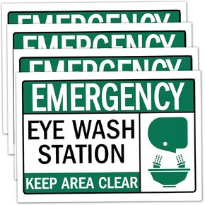 4 Pack Emergency Eye Wash Station Sign,Eye Wash Station Sign Sticker, Self Adhesive Vinyl,UV resistant, waterproof.7" x 10"