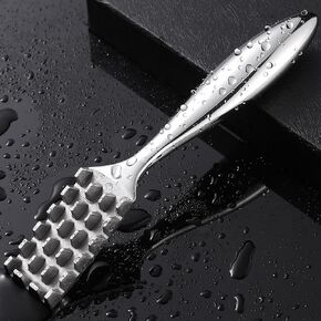 Fish Scaler Stainless Steel, Premium Fish Scale Remover Integrated Casting, Heavy Duty Wedge-shaped Sawtooth Fish Descaler Tool, Ergonomic Handle Fish Scaler Remover No Mess, Fish Scaler Tool