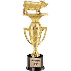 Crown Awards Pig Trophies, 14" Gold Cup Pig Trophies, Enter Your Own Engraving Prime