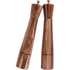 Salt and Pepper Mill Set, Adjustable Ceramic Grinder Salt Mill, Stainless Steel Grinder Pepper Mill, Acacia Wood, 32 cm / 12 inch Height, Bottom Dia 6cm (Tray is NOT Included)