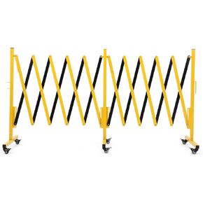 Expandable Metal Barricade, 16FT Folding Security Gate with Wheels, Retractable Driveway Gate, Flexible Mobile Barricade Safety Barrier, Yellow and Black