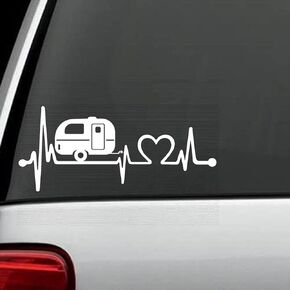 F1026 Camper Travel Trailer Heartbeat Lifeline Decal Sticker (White)