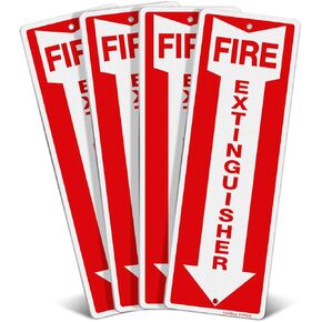GicnKeuz Fire Extinguisher Sign, 12"x4" .040 Rust Free Heavy Aluminum, Reflective, Weatherproof and Fade Resistant, 2 pre-drilled holes, Easy to Install, Indoors and Outdoors Use (4-Pack)