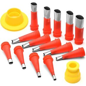 16PCS Universal Integrated Rubber Nozzle Tool Kit,Caulking Tips,Caulking Nozzles for Sausage Caulking Guns and Hard Glue Guns, Durable Stainless Steel Caulking Nozzles
