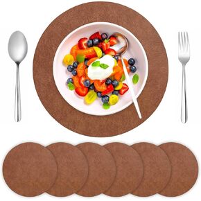 PU Leather Placemats Set of 6,15 Inches Round placemats, Table Placemats and Easy to Wipe Off for Dining Table, Kitchen, Party Decoration