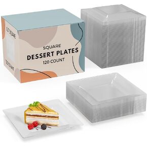 Exquisite Disposable Appetizer Plates - 120 Pack 6.5 In. x 6.5 In. White Plastic Dessert Plates - Elegant Design for Weddings, Birthdays, and Formal Parties - Stackable and Convenient - BPA Free