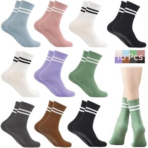 10 Pairs Yoga Pilates Grippy Non Slip Long Socks with Grips for Women Yoga, Pure Barre,Ballet,WorkoutDance
