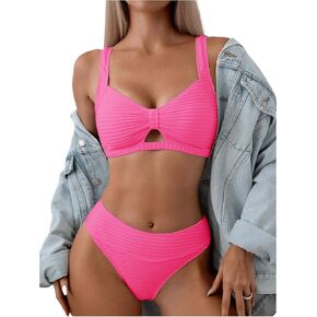 MakeMeChic Women's 2 Piece Textured Swimsuit Cut Out Backless High Waisted Bikini Set Bathing Suit in Kuwait