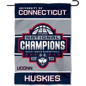 College Flags & Banners Co. Connecticut Huskies Basketball National Champions 2024 Double Sided Garden Banner Flag