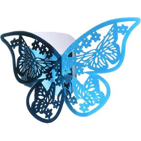 uxcell 100Pcs Butterfly Paper Napkin Rings, 3D Laser Cut Cutout Paper Napkin Holder for Weddings Party Serviette Table Decoration Restaurant (Blue)