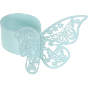 uxcell 100Pcs Butterfly Paper Napkin Rings, 3D Laser Cut Cutout Paper Napkin Holder for Weddings Party Serviette Table Decoration Restaurant (Light Blue)