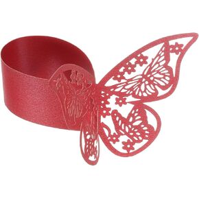uxcell 100Pcs Butterfly Paper Napkin Rings, 3D Laser Cut Cutout Paper Napkin Holder for Weddings Party Serviette Table Decoration Restaurant (Red)