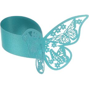 uxcell 100Pcs Butterfly Paper Napkin Rings, 3D Laser Cut Cutout Paper Napkin Holder for Weddings Party Serviette Table Decoration Restaurant (Turquoise)