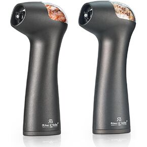 ROMER & BECHTEL 2-Pack Gravity Electric Salt and Pepper Grinder Set, Automatic Pepper Grinder with Ceramic Burr, Adjustable Coarseness, Battery Operated