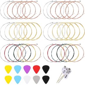 Acoustic Guitar Strings with 10 Picks, 6 Sets of 6 Guitar Strings Replacement Gold/Brass/Multicolor Guitar Strings Steel String Guitar Spare Strings for Electric Acoustic Guitar Beginners