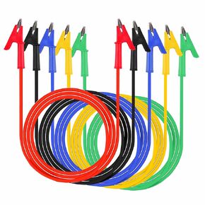 Short Alligator Clip Test Leads, 16AWG Clip to Clip Insulator Test Leads, 1.8M Short Alligator Clip to Short Alligator Clip Leads for multimeters, Battery Testing.(5S）