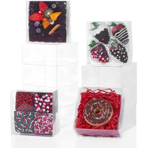 100pcs 4x4x2 Inch Clear Pastry Gift Boxes Bakery Boxes Cookies Boxes Dount Boxes Chocolate Covered Strawberries Boxes Truffle Boxes Browine Cake Boxes Treat Boxes for Party Favors Wedding