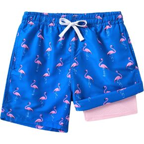 Boys Swim Trunks with Compression Liner Toddler Boys Swim Shorts Boxer Brief Board Shorts Swimming Set 5-16T