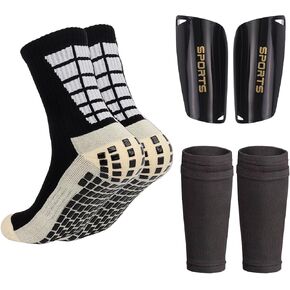Three-Piece Soccer Assortment Set, 1 Pair Men's Anti Slip Soccer Socks, 1 Pair Shin Sleeves with Pads, Football Socks with Shin Guard.