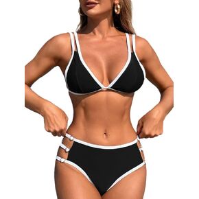 Two Piece Swimsuit Women Bikini Sets Cutout Swimwear Push Up Sexy Bathing Suit Cheeky Cute Beachwear V Neck