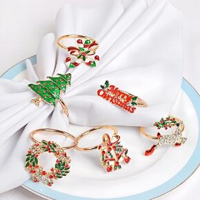 Christmas Metal Napkin Ring 6-Piece Set, Suitable for Christmas Table Decoration, Holiday Gatherings, Thanksgiving, and Daily or Formal Household Items