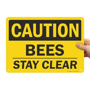 SmartSign 10 x 14 inch “Caution - Bees, Stay Clear" OSHA Metal Sign, 40 mil Laminated Rustproof Aluminum, Black and Yellow, Made in USA
