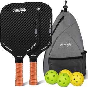 مجموعة Pickleball من 2 ، مجاذيف Edgeless Pickleball مع سطح الكربون الحقيقي 3K للدوران والتحكم ، ومجاذيات الكرة المخلل 16 ملم مع الكرات