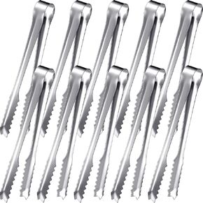 10 Pieces Ice Tongs Stainless Steel Tongs Sugar Ice Food Tongs Sawtooth Food Serving Kitchen Tongs for Serving Restaurant Hotel Ice Bucket, 7.5 Inch