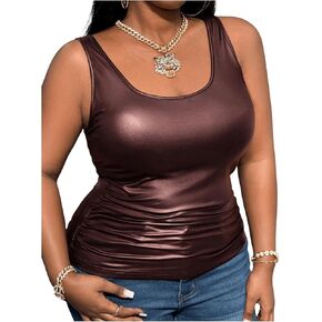 MakeMeChic Women's Plus Size PU Leather Tank Top Square Neck Ruched Sleeveless Y2K Vest in Kuwait