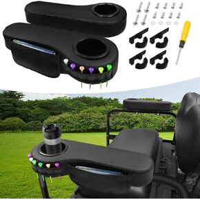 iLSKW Golf Cart Rear Armrest with Cup Holder, No Drilling Required Golf Cart Armrest for Round Tube Armrest 1 1/4 Size, Fits Advanced EV Golf Cart Rear Seat Round Frame 1 1/4"
