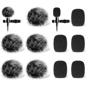 Furry Microphone Windscreen and Foam Cover Set for Lavalier Lapel Microphone, Wind Muff Wind Cover for Mini Mic, Windshield, Windjammer for Lav MIC, 10 Pack