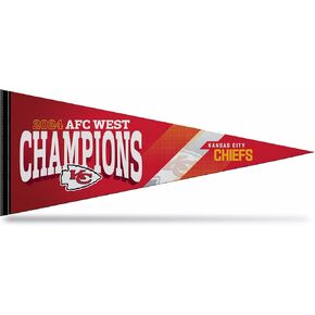 Rico Industries NFL Football Kansas City Chiefs 2024-25 AFC West Champions 12" x 30" Felt Wall Décor Pennant - Great for Home/Bed Room/Man Cave Décor