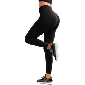 Walifrey Scrunch Butt Lifting Leggings for Women，High Waisted Tummy Control No See-Through Yoga Pants Workout Running Leggings Black M