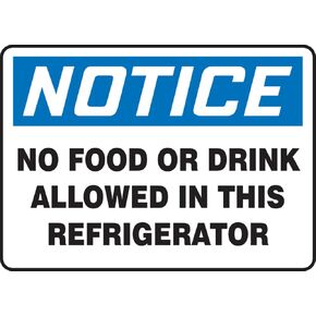 Accuform Signs MGS109 Magnetic Vinyl Refrigerator Sign, Legend "Notice NO Food OR Drink Allowed in This Refrigerator", 7" Length x 10" Width x 0.034" Thickness, Blue/Black on White