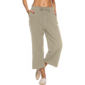 LNX Womens Linen Pants High Waisted Wide Leg Drawstring Casual Loose Trousers with Pockets
