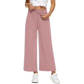 LNX Womens Linen Pants High Waisted Wide Leg Drawstring Casual Loose Trousers with Pockets