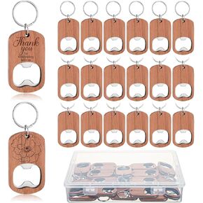 25 Pcs Wooden Bottle Opener Keychain Blanks Unfinished Wood Openers for Laser Engraving DIY Gifts Wedding Birthday party Favors(Classic Style,Mahogany Color)