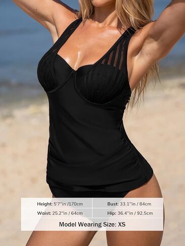 CUPSHE Women's Tankini Sets Two Piece Swimsuit Sweetheart Neck Underwire Mesh Cutout Back Crisscross Strappy Ruched in Saudi Arabia