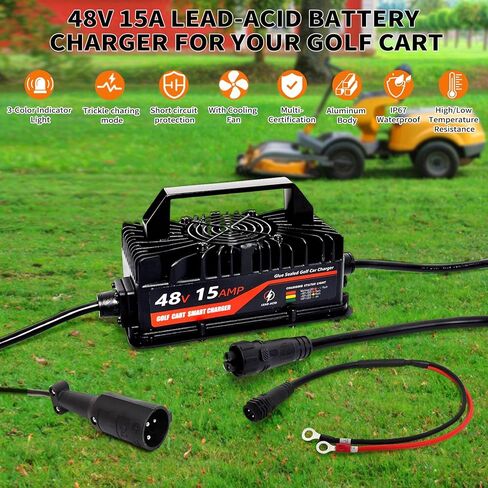15AMP 48 فولت سار كارتر شاحن البطارية لعربات الجولف للسيارات مع Club Car مع محطة مستديرة من 3 أسنان ومحطة من النوع O ، فقط لبطاريات الحضارات الرصاصية in Kuwait