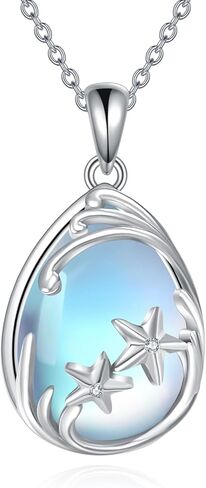 JERWLI الفضة الاسترليني قلادة حجر القمر الضفدع/الطائر الطنان/حورية البحر/الثعلب/الفطر/الشوك الاسكتلندي حجر القمر قلادة مجوهرات للفتيات هدايا عيد الأم in Kuwait