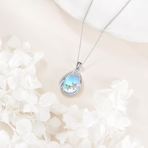 JERWLI الفضة الاسترليني قلادة حجر القمر الضفدع/الطائر الطنان/حورية البحر/الثعلب/الفطر/الشوك الاسكتلندي حجر القمر قلادة مجوهرات للفتيات هدايا عيد الأم in Kuwait
