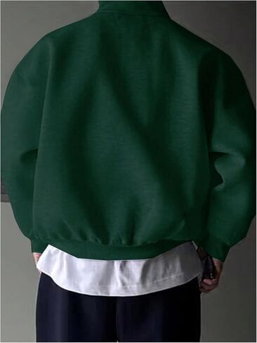 Men's Embroidery Quarter Zip Sweatshirts Preppy Long Sleeve Mock Neck Drop Shoulder Pullovers Tops in Saudi Arabia