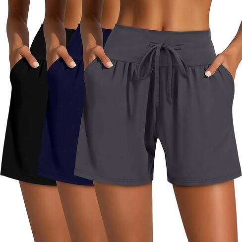 Neer 3 Pack Women's Sweat Shorts Cotton Drawstring High Waisted Summer Casual Workout Lounge Shorts with Pockets in Saudi Arabia