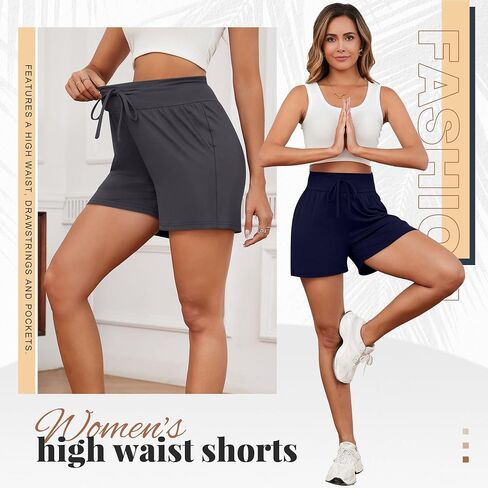 Neer 3 Pack Women's Sweat Shorts Cotton Drawstring High Waisted Summer Casual Workout Lounge Shorts with Pockets in Saudi Arabia