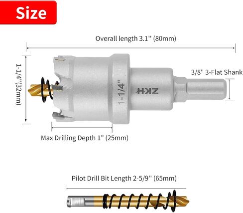 ZKH 2-1/2 Inch Carbide Hole Saw Drill Bit for Hard Metal, Tungsten Carbide Tipped Hole Saw Cutter with 2Pcs Titanium-Plated Pilot Drill bit, Great for Metal, Stainless Steel, Iron, Aluminium, Alloys in Saudi Arabia