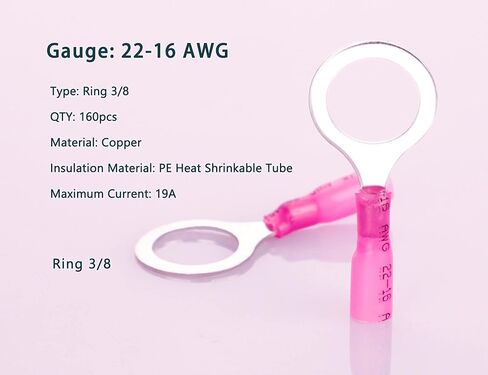 Kuject 160pcs محطات حلقة تقليص الحرارة 3/8 "، موصلات الأسلاك النحاسية المتدلية ، مجموعة أطراف الأسلاك الكهربائية لشاحنة القوارب البحرية للسيارات- أحمر 22-16 in Kuwait