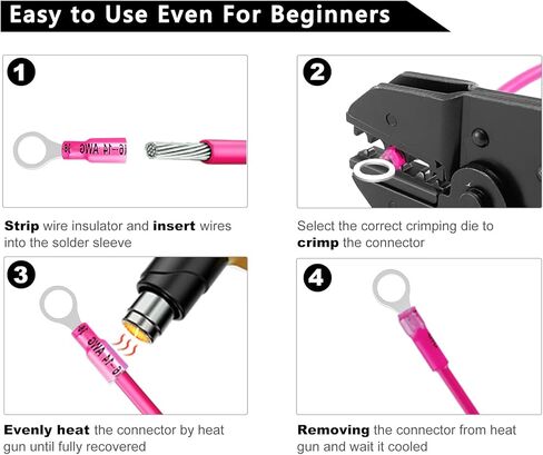 Kuject 160pcs محطات حلقة تقليص الحرارة 3/8 "، موصلات الأسلاك النحاسية المتدلية ، مجموعة أطراف الأسلاك الكهربائية لشاحنة القوارب البحرية للسيارات- أحمر 22-16 in Kuwait