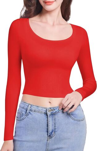 Long Sleeve Crop Tops for Women Casual Slim Fitted Shirts Fashion Lightweight Basic Yoga Clothes in Saudi Arabia