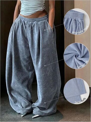 Women's Plus Size Baggy Corduroy Sweatpants Wide Leg Elastic Waist Track Pants Casual Trousers in Saudi Arabia